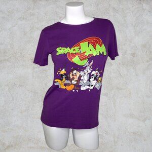 Space Jam Purple Graphic T-Shirt Daffy, Taz, Bugs Bunny, Sylvester, & Tweety